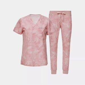 Figs Limited Edition Breast Cancer Marble Pink Scrub Set